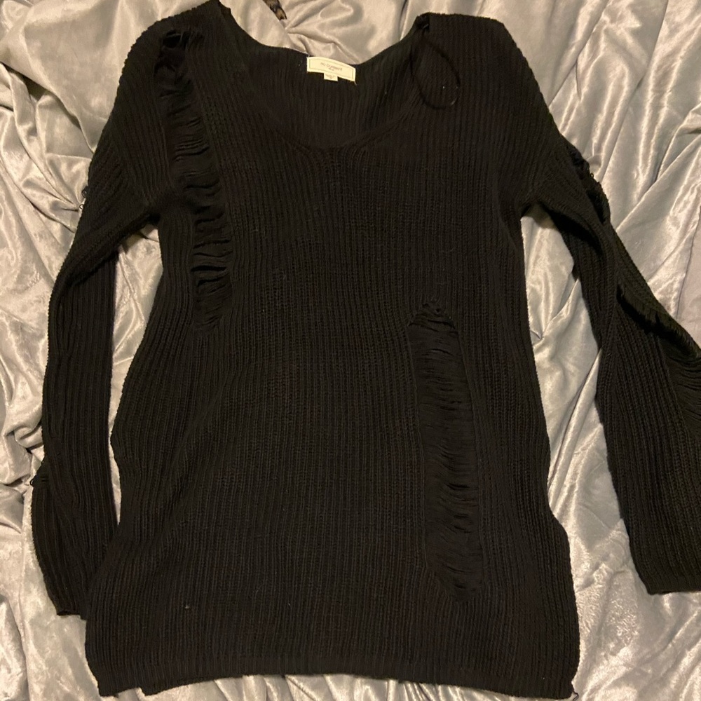 Pre-torn black long sleeve sweater